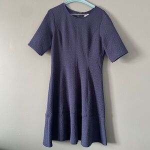 London Style Collection Dress  Size 10 Navy Textured Fit Flare Minimalist Chic